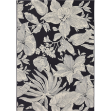 Carpete In & Out Botanic Chenille Preta com Flores Pretas e Beges 2.06mx2.90m